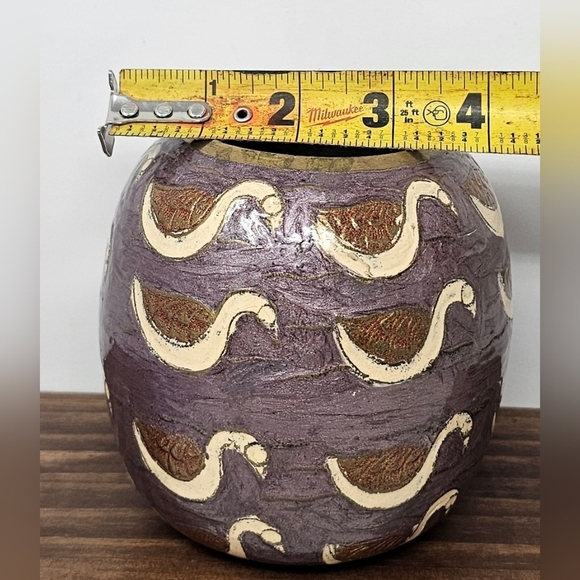 Vintage Brass & Enamel Cloisonne Handpaint Swan Vase Made in India 5" Tall - Picture 10 of 13